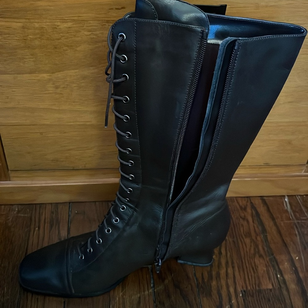 Brown leather lace up boots w/zipper Size 9 1/2